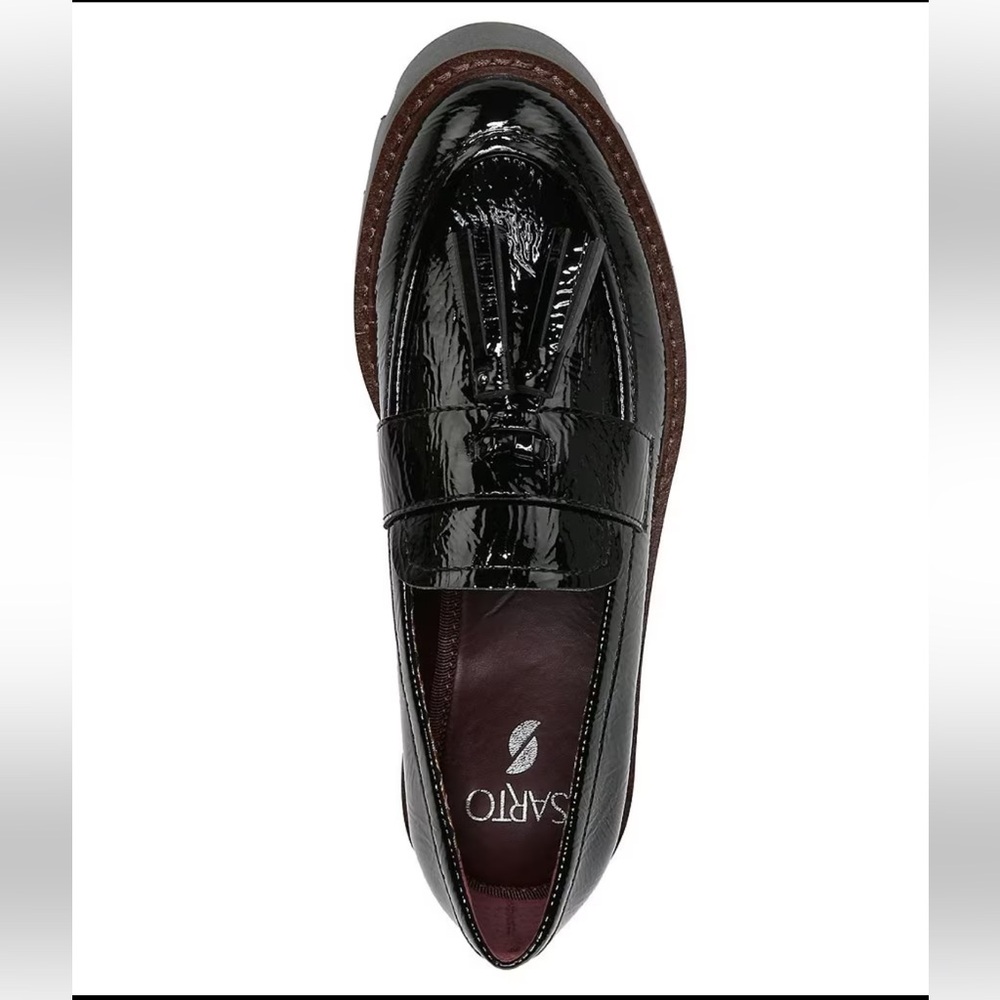 Franco Sarto Black Patent Tassel Lug Sole Loafers - Picture 3 of 13